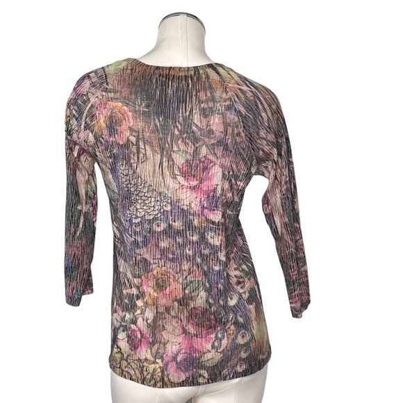 CHICO'S Multi-colored Floral Bird Sequins Embellished Top Size S - Picture 4 of 16